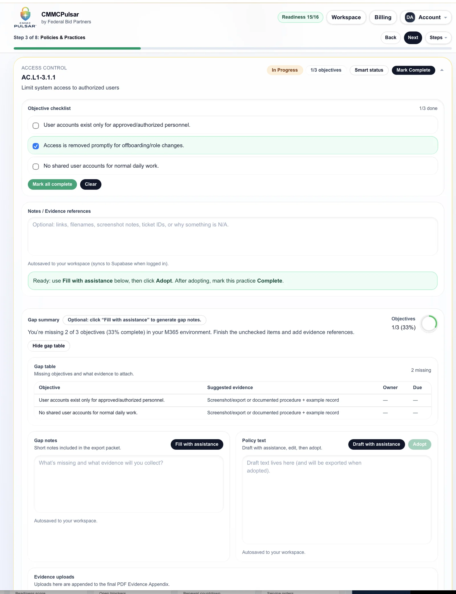 Guided practice — CMMC Pulsar product screenshot