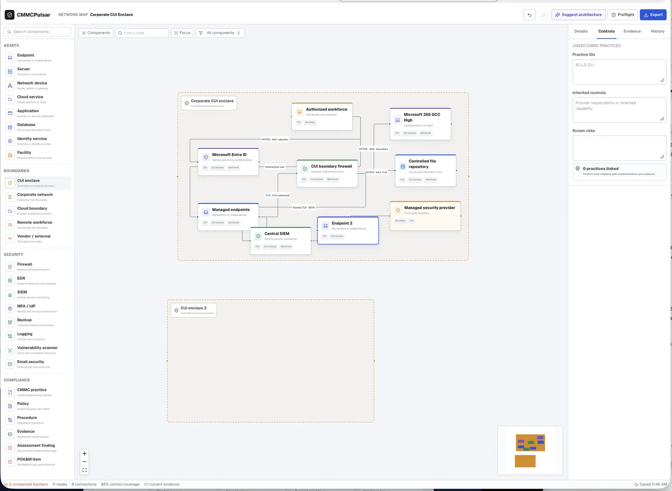 Wire up connections & data flows — CMMC Pulsar product screenshot