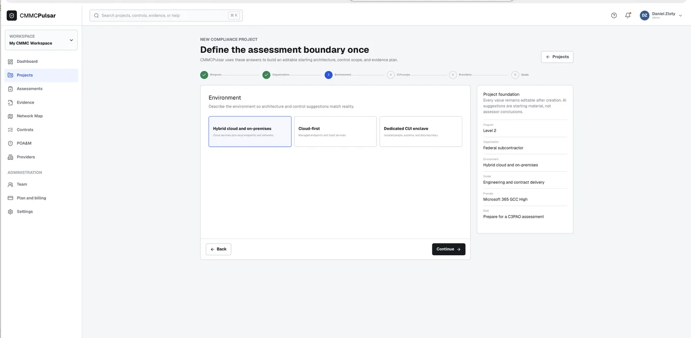 Environment — CMMC Pulsar product screenshot