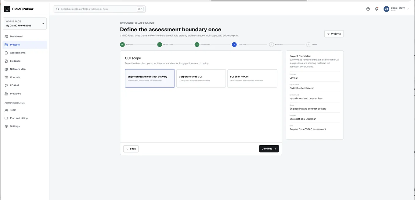 Systems & enclaves — CMMC Pulsar product screenshot
