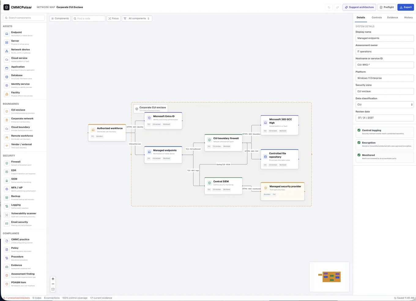 Full architecture canvas — CMMC Pulsar product screenshot