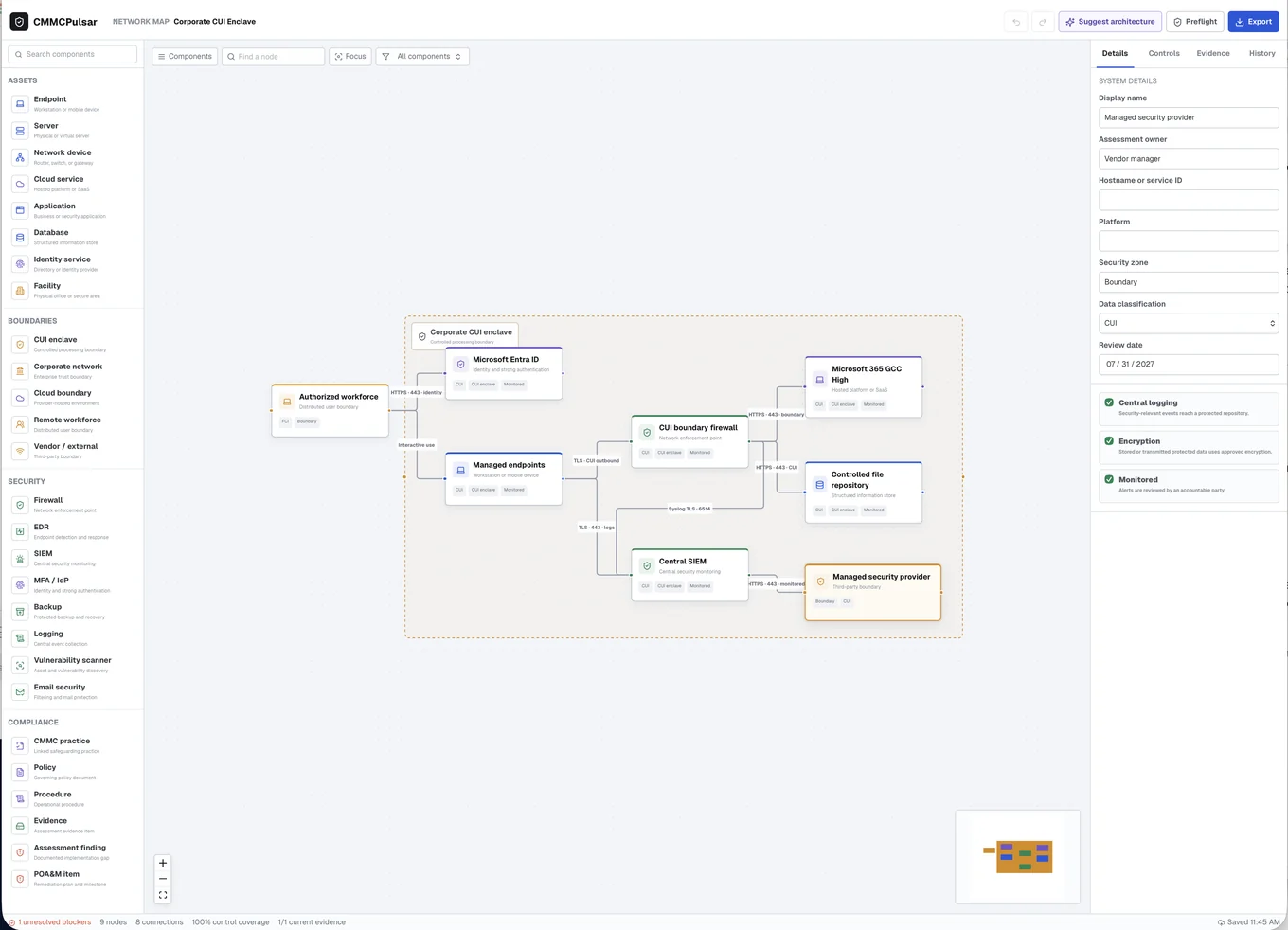 Drag on assets & boundaries — CMMC Pulsar product screenshot